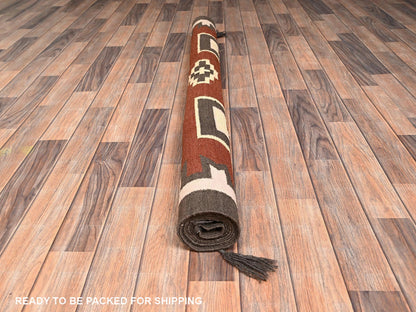Brown 5'2" x 7'0" Tribal & Geometric Hand woven Wool Rug - Sku: O02096
