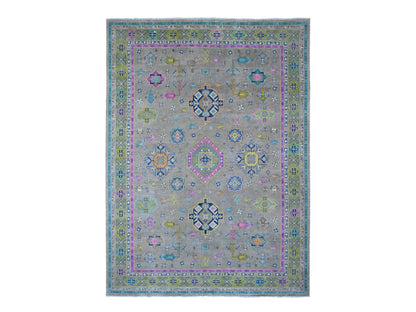 Kazak Kazak hand-knotted wool rug in Gray & Green, 9'9" x 13'2" — SKU O020973