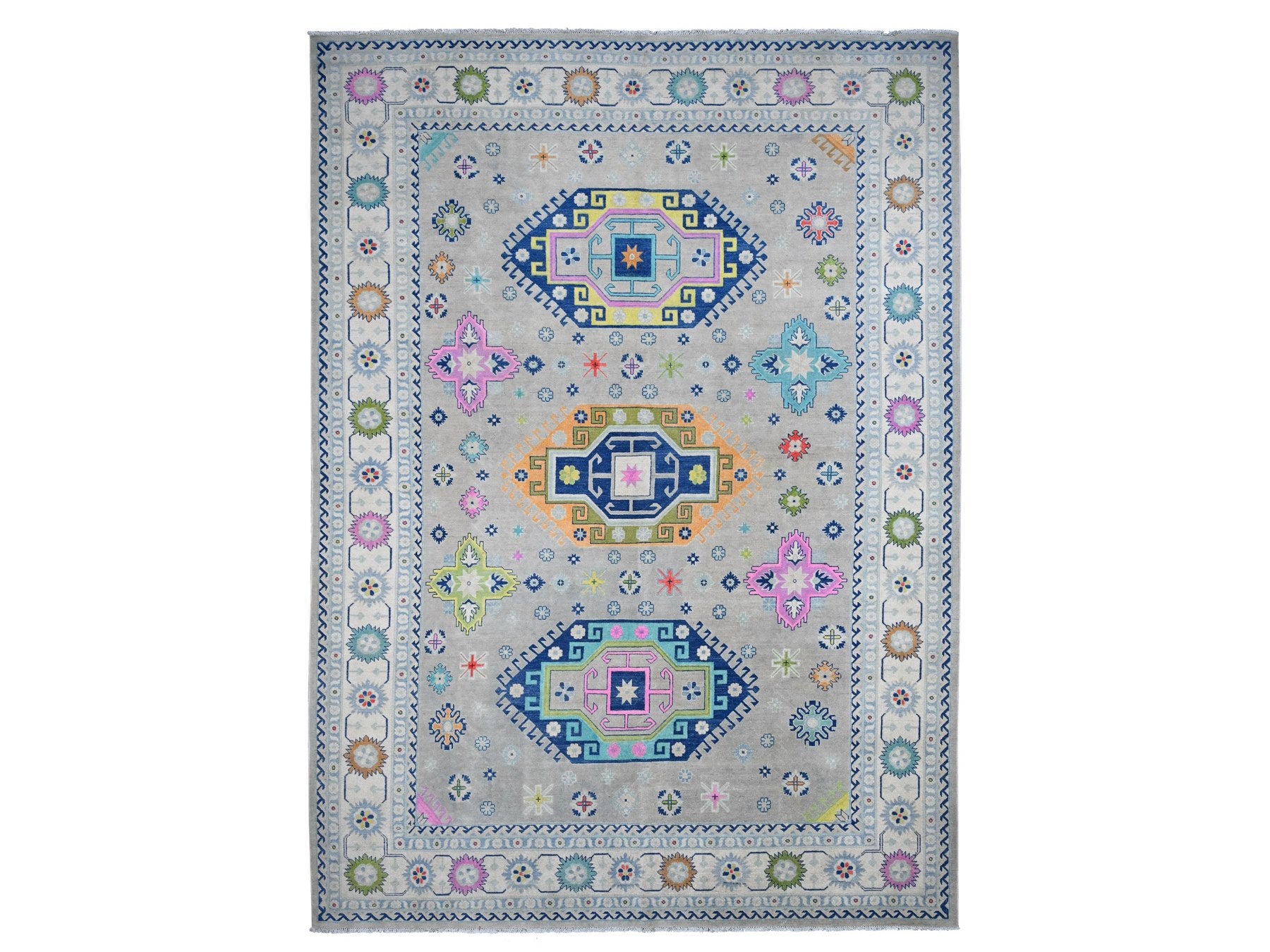 Kazak Kazak hand-knotted wool rug in Gray & Ivory, 9'7" x 13'4" — SKU O020974