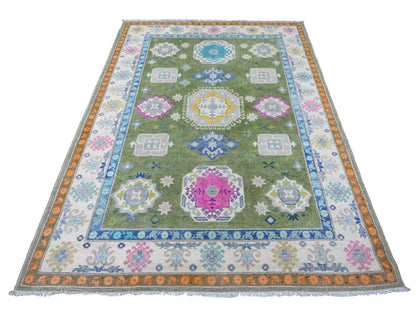 Green 5'6" x 7'7" Tribal Hand knotted Wool Rug - Sku: O020975