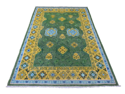 Green 5'4" x 7'6" Tribal Hand knotted Wool Rug - Sku: O020976