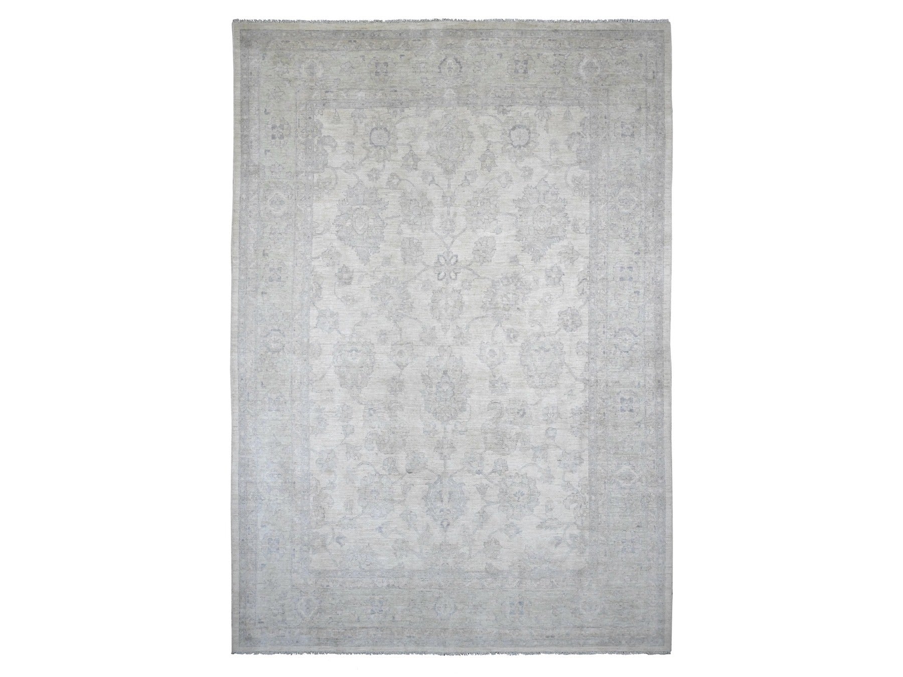 Peshawar Oushak hand-knotted wool rug in Ivory & Gray, 9'8" x 13'8" — SKU O020978