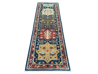Peshawar Oushak hand-knotted wool runner in Blue & Red, 2'7" x 7'10" — SKU O020980