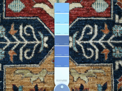 Blue 2'7" x 7'10" Oushak And Peshawar Hand knotted Wool Rug - Sku: O020980