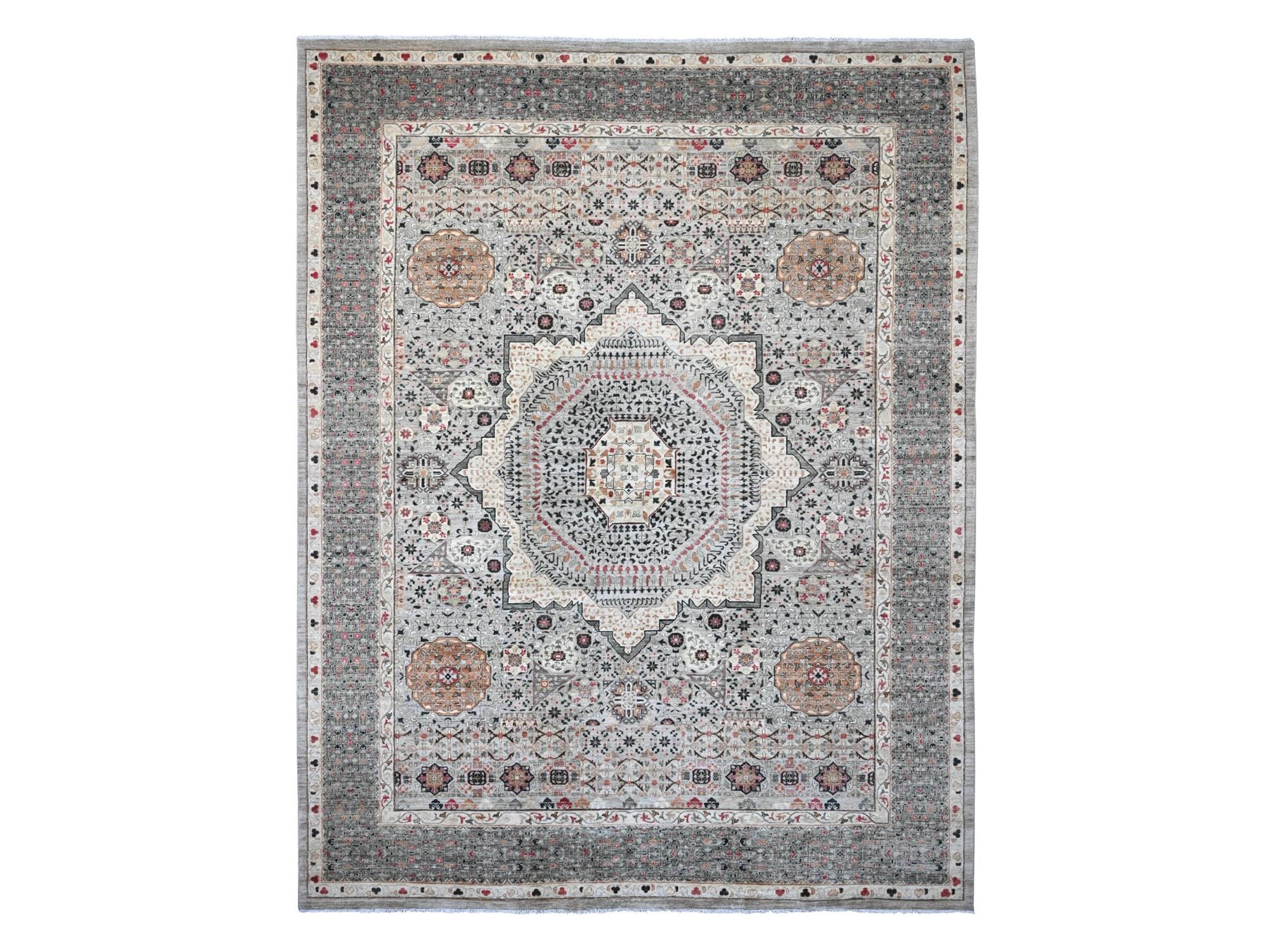 Mamluk Mamluk hand-knotted wool rug in Gray & Charcoal Gray, 11'11" x 15'4" — SKU O020982