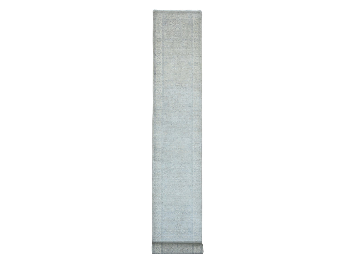 Heriz Oushak hand-knotted wool runner in Gray & Ivory, 2'7" x 23'8" — SKU O020983