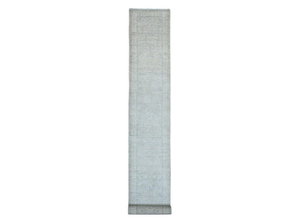 Heriz Oushak hand-knotted wool runner in Gray & Ivory, 2'7" x 23'8" — SKU O020983