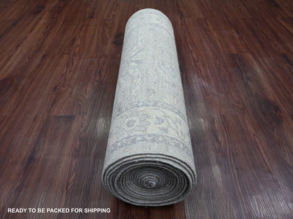 Heriz Oushak hand-knotted wool runner in Gray & Ivory, 2'7" x 23'8" — SKU O020983 (view 4)