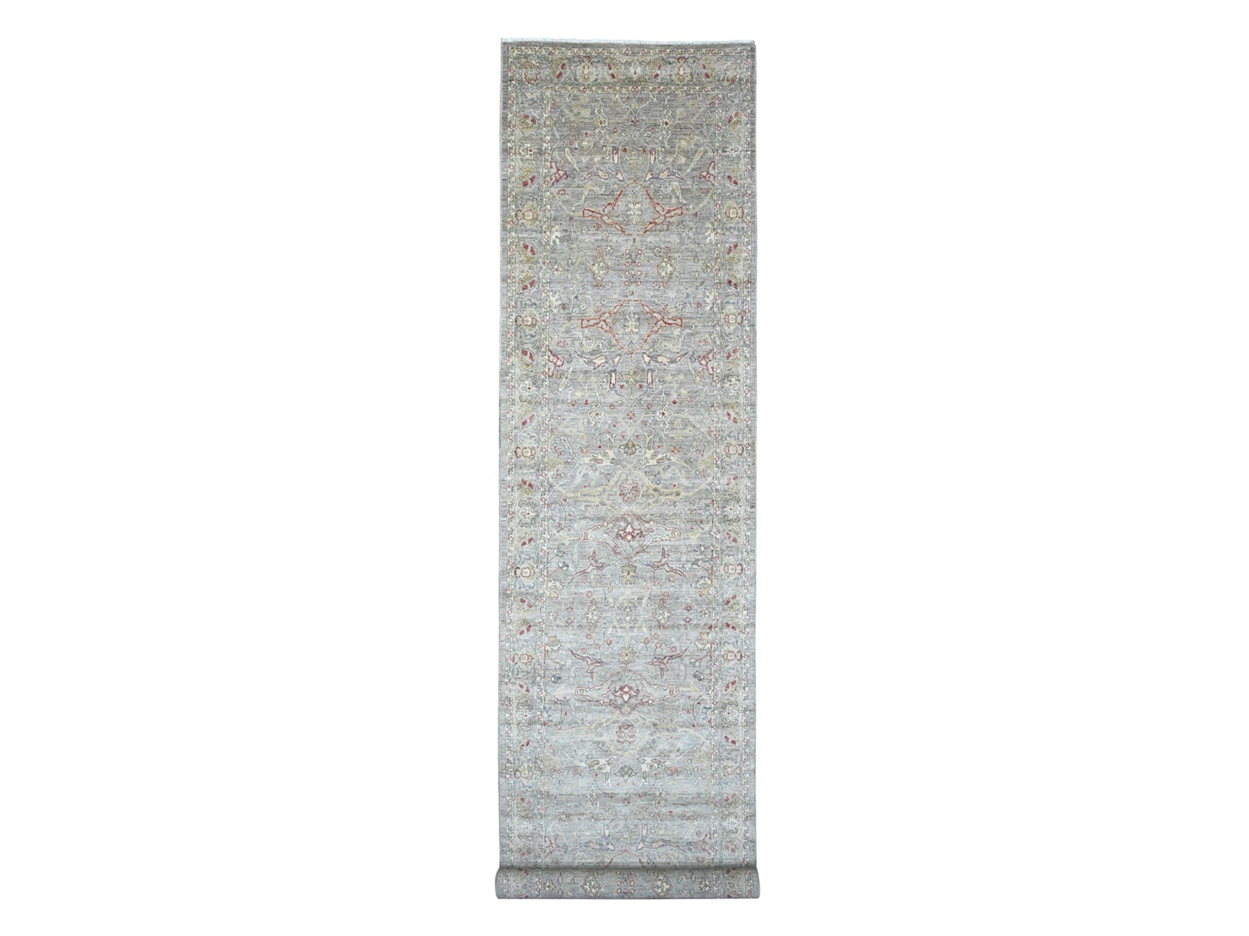Peshawar Oushak hand-knotted wool runner in Gray, 3'11" x 19'3" — SKU O020985