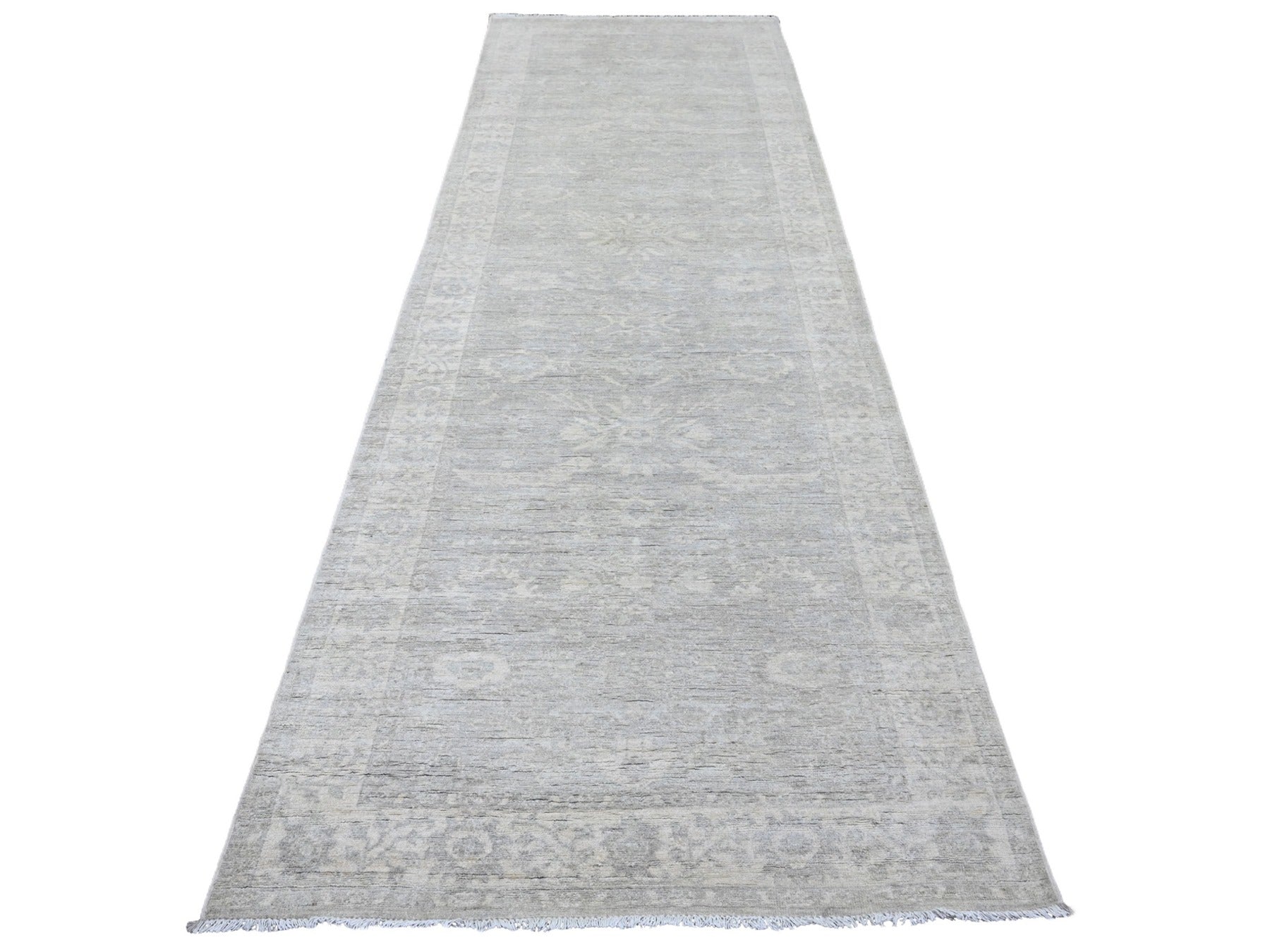 Heriz Oushak hand-knotted wool runner in Gray & Ivory, 4' x 11'10" — SKU O020986