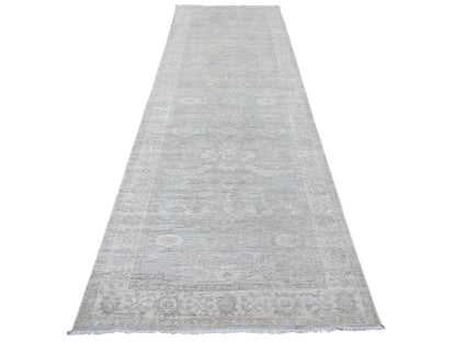 Heriz Oushak hand-knotted wool runner in Gray & Ivory, 4' x 11'10" — SKU O020986