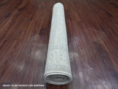Heriz Oushak hand-knotted wool runner in Gray & Ivory, 4' x 11'10" — SKU O020986 (view 4)