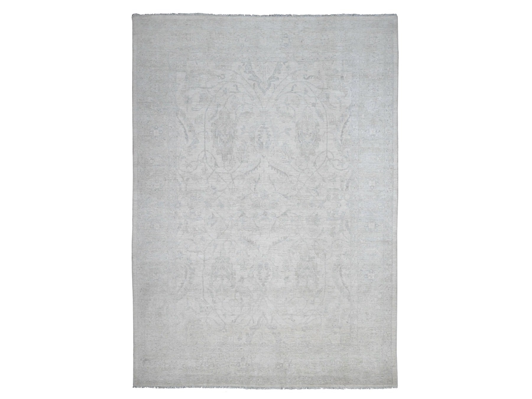 Peshawar Oushak hand-knotted wool rug in Ivory & Light Green, 9'8" x 13'5" — SKU O020989