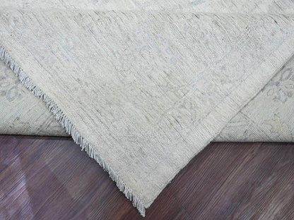 Peshawar Oushak hand-knotted wool rug in Ivory & Light Green, 9'8" x 13'5" — SKU O020989 (view 6)
