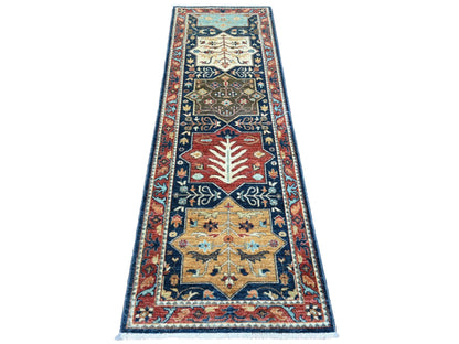 Blue 2'6" x 7'10" Oushak And Peshawar Hand knotted Wool Rug - Sku: O020990