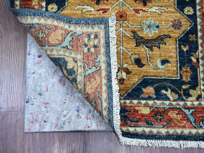 Blue 2'6" x 7'10" Oushak And Peshawar Hand knotted Wool Rug - Sku: O020990