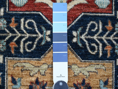 Blue 2'6" x 7'10" Oushak And Peshawar Hand knotted Wool Rug - Sku: O020990