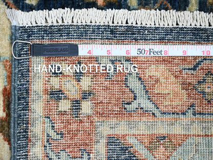 Blue 2'6" x 7'10" Oushak And Peshawar Hand knotted Wool Rug - Sku: O020990
