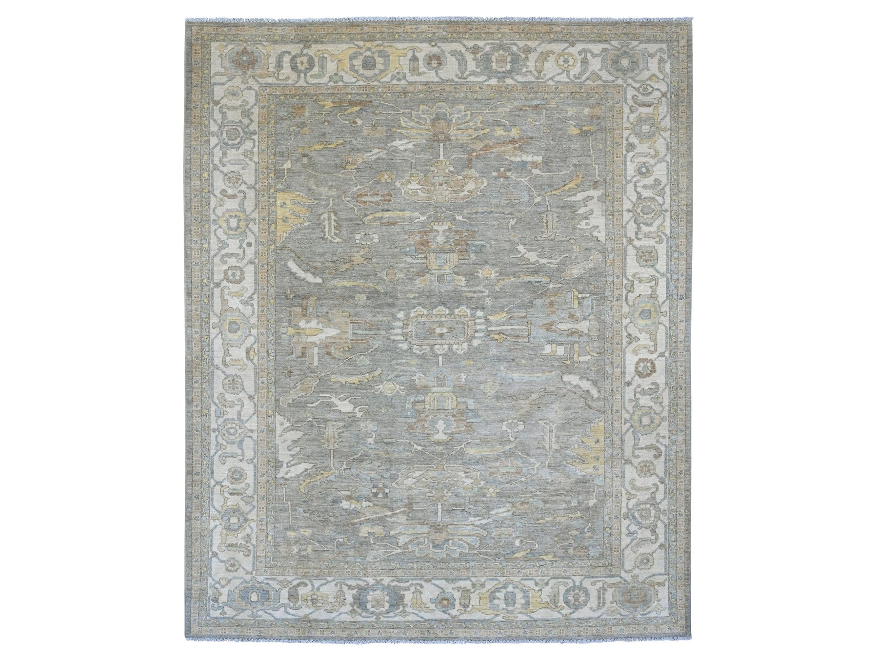 Heriz Oushak hand-knotted wool rug in Gray & Ivory, 7'11" x 9'11" — SKU O020991
