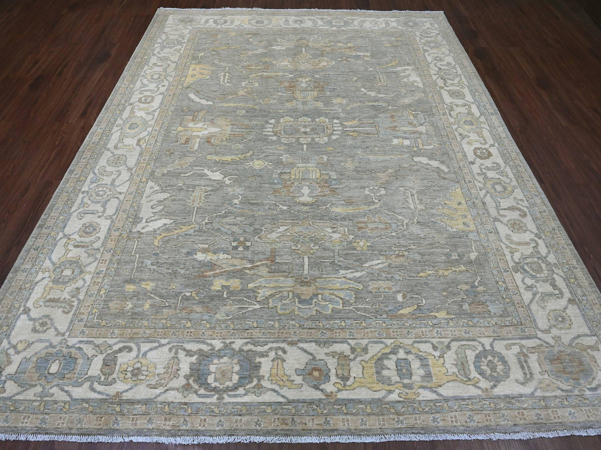 Heriz Oushak hand-knotted wool rug in Gray & Ivory, 7'11" x 9'11" — SKU O020991 (view 2)