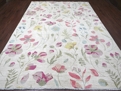 Peshawar Modern / Contemporary hand-knotted wool rug in Ivory, 9' x 11'9" — SKU O020993 (view 2)