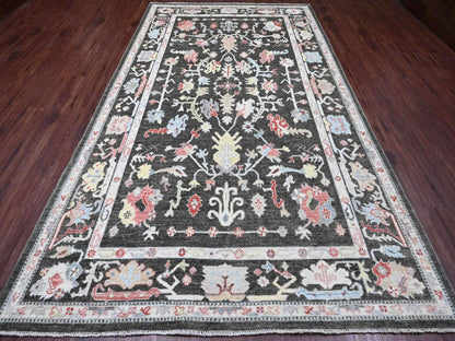 Black 7'0" x 12'1" Oushak And Peshawar Hand knotted Wool Rug - Sku: O020994