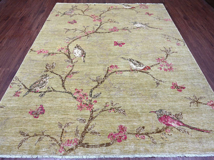 Green 8'3" x 9'9" Modern / Contemporary Hand knotted Wool Rug - Sku: O021007
