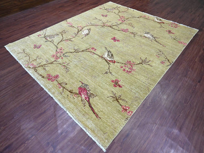Green 8'3" x 9'9" Modern / Contemporary Hand knotted Wool Rug - Sku: O021007