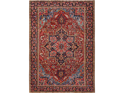 Heriz Antique hand-knotted wool rug in Red & Midnight Blue, 8'9" x 12'2" — SKU O02100