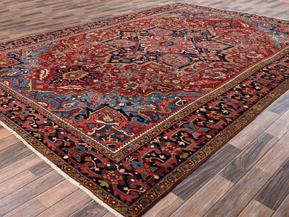 Heriz Antique hand-knotted wool rug in Red & Midnight Blue, 8'9" x 12'2" — SKU O02100 (view 3)