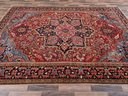 Heriz Antique hand-knotted wool rug in Red & Midnight Blue, 8'9" x 12'2" — SKU O02100 (view 4)