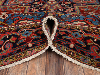 Heriz Antique hand-knotted wool rug in Red & Midnight Blue, 8'9" x 12'2" — SKU O02100 (view 6)