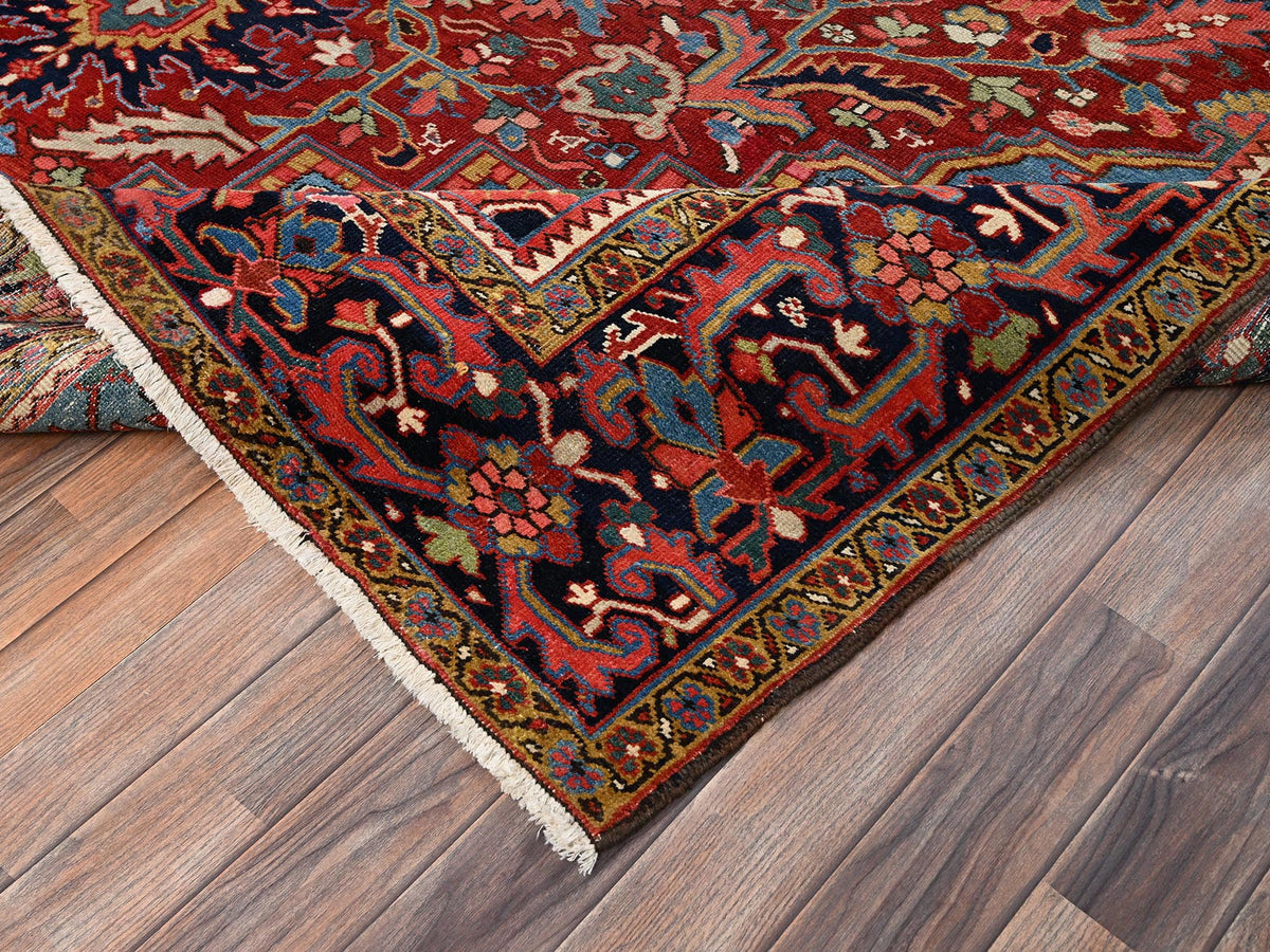 Heriz Antique hand-knotted wool rug in Red & Midnight Blue, 8'9" x 12'2" — SKU O02100 (view 7)