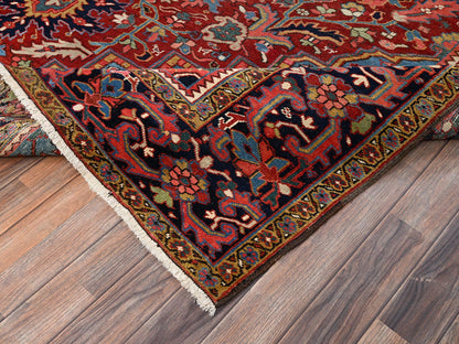 Heriz Antique hand-knotted wool rug in Red & Midnight Blue, 8'9" x 12'2" — SKU O02100 (view 7)
