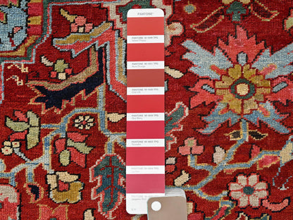 Heriz Antique hand-knotted wool rug in Red & Midnight Blue, 8'9" x 12'2" — SKU O02100 (view 8)