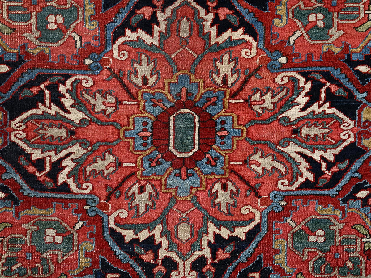 Heriz Antique hand-knotted wool rug in Red & Midnight Blue, 8'9" x 12'2" — SKU O02100 (view 9)