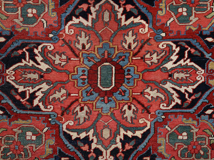 Heriz Antique hand-knotted wool rug in Red & Midnight Blue, 8'9" x 12'2" — SKU O02100 (view 9)