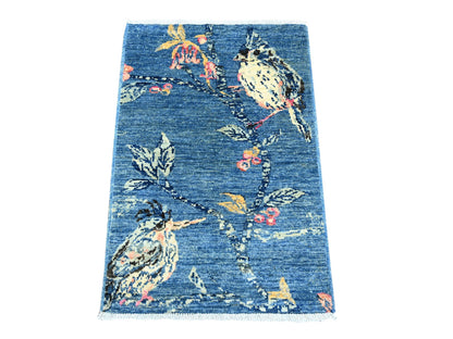 Blue 2'0" x 2'10" Modern and Contemporary Hand knotted Wool Rug - Sku: O021016