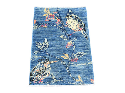 Blue 2'0" x 2'10" Modern and Contemporary Hand knotted Wool Rug - Sku: O021020