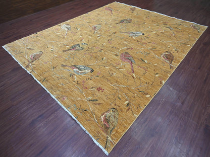 Brown 9'4" x 11'8" Modern and Contemporary Hand knotted Wool Rug - Sku: O021041