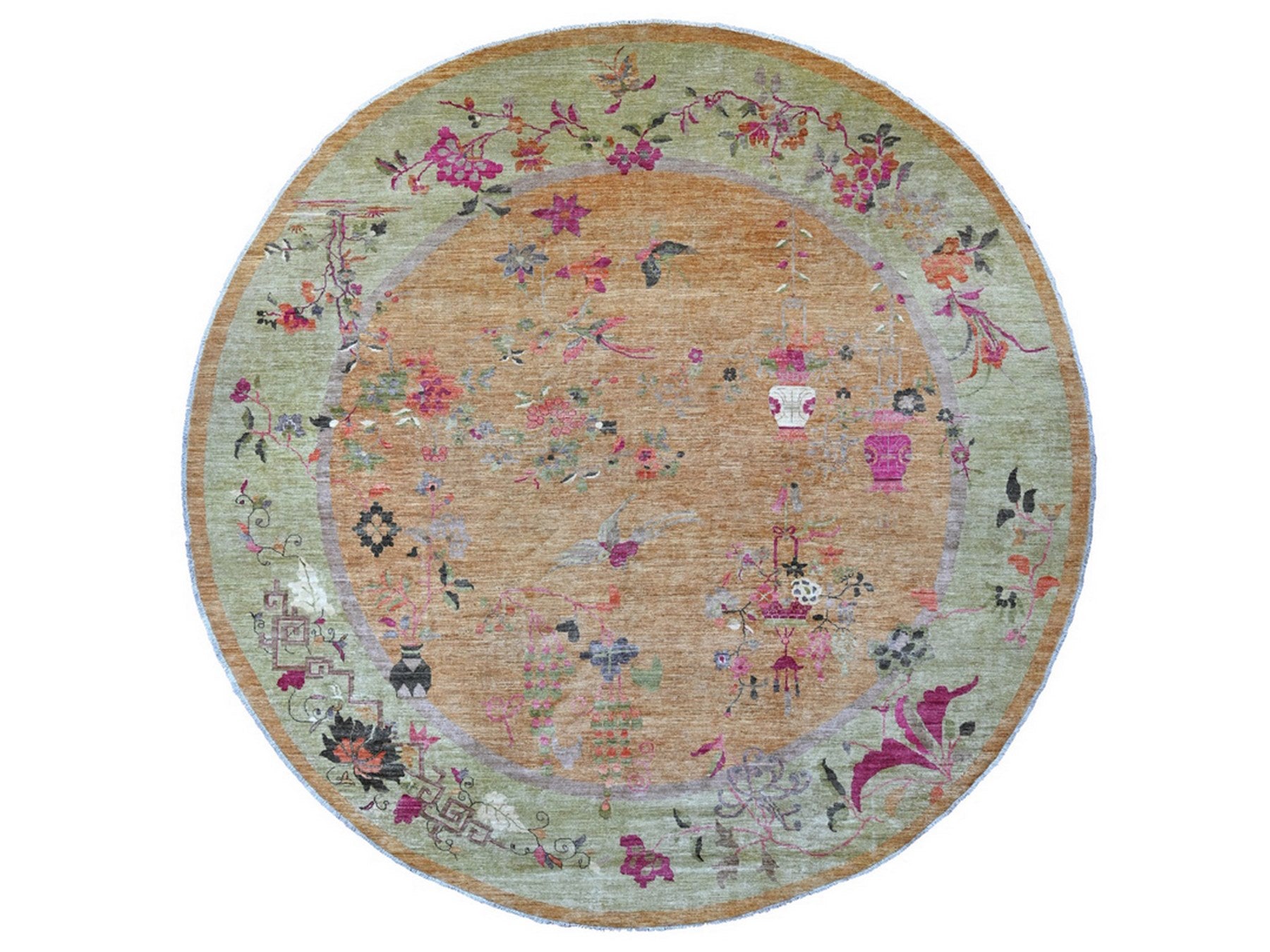 Brown 11'8" x 11'10" Oushak And Peshawar Hand knotted Wool Rug - Sku: O021044
