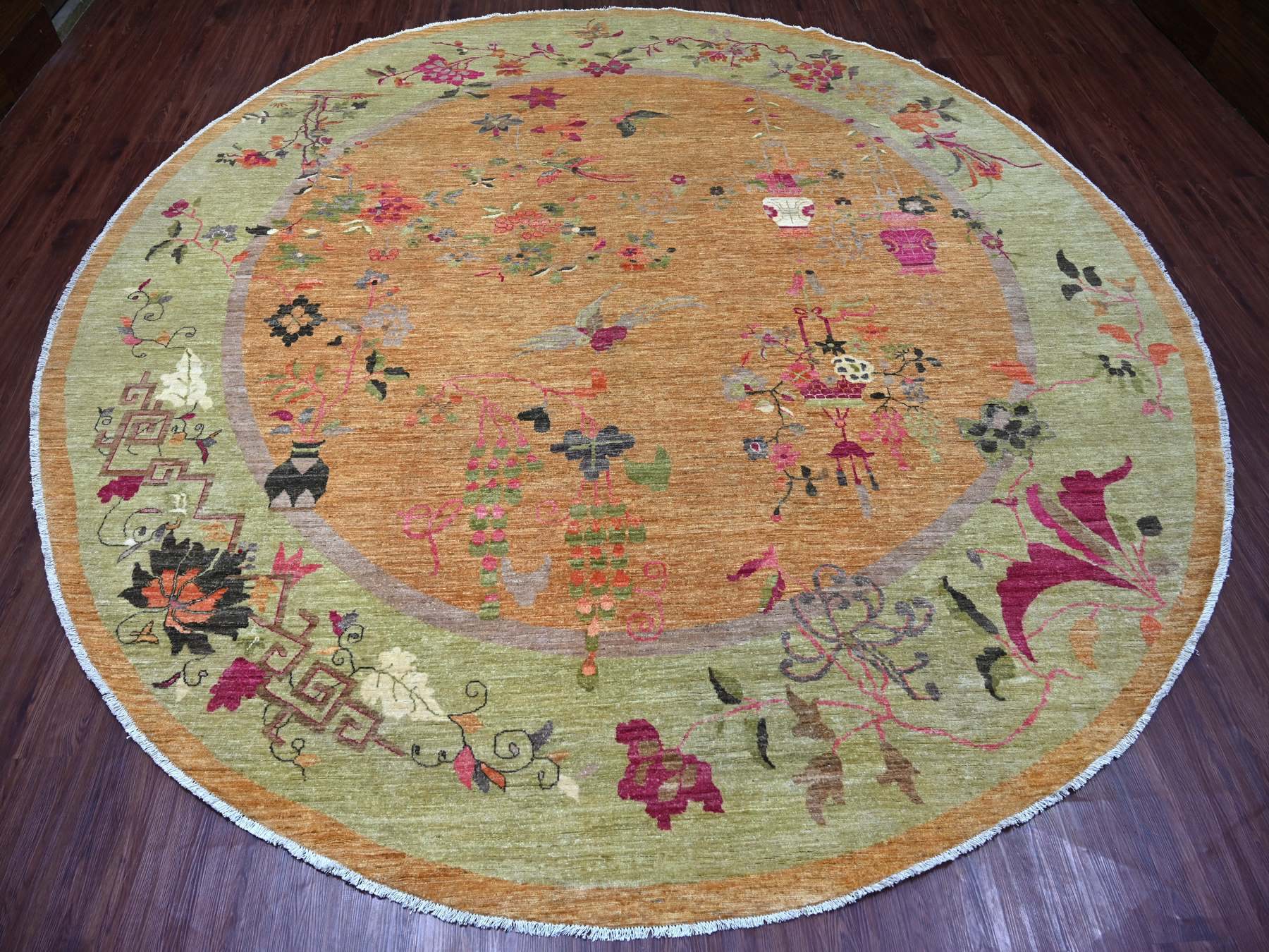 Brown 11'8" x 11'10" Oushak And Peshawar Hand knotted Wool Rug - Sku: O021044