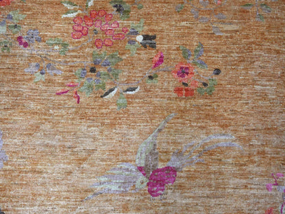 Brown 11'8" x 11'10" Oushak And Peshawar Hand knotted Wool Rug - Sku: O021044