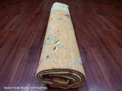 Brown 11'8" x 11'10" Oushak And Peshawar Hand knotted Wool Rug - Sku: O021044