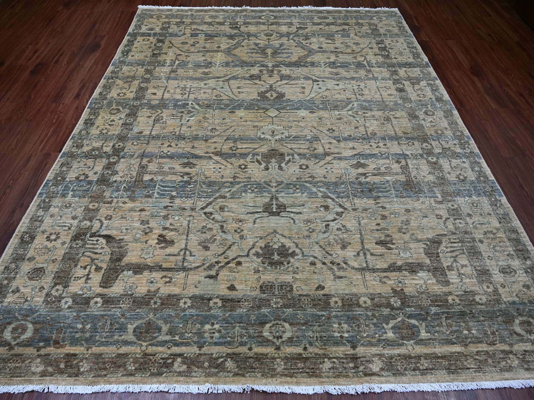 Brown 8'2" x 10'1" Oushak And Peshawar Hand knotted Wool Rug - Sku: O021045