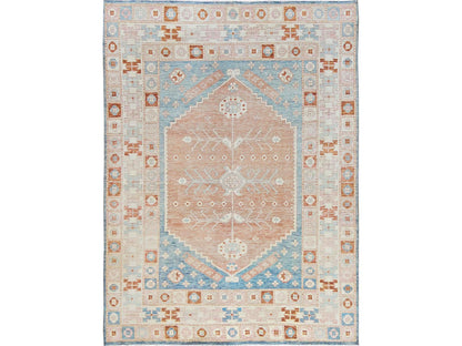 Blue 8'10" x 11'9" Oushak And Peshawar Hand knotted Wool Rug - Sku: O02104