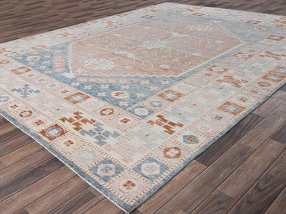 Blue 8'10" x 11'9" Oushak And Peshawar Hand knotted Wool Rug - Sku: O02104