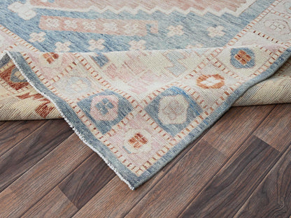 Oushak hand-knotted wool rug in Blue & Ivory, 8'10" x 11'9" — SKU O02104 (view 7)