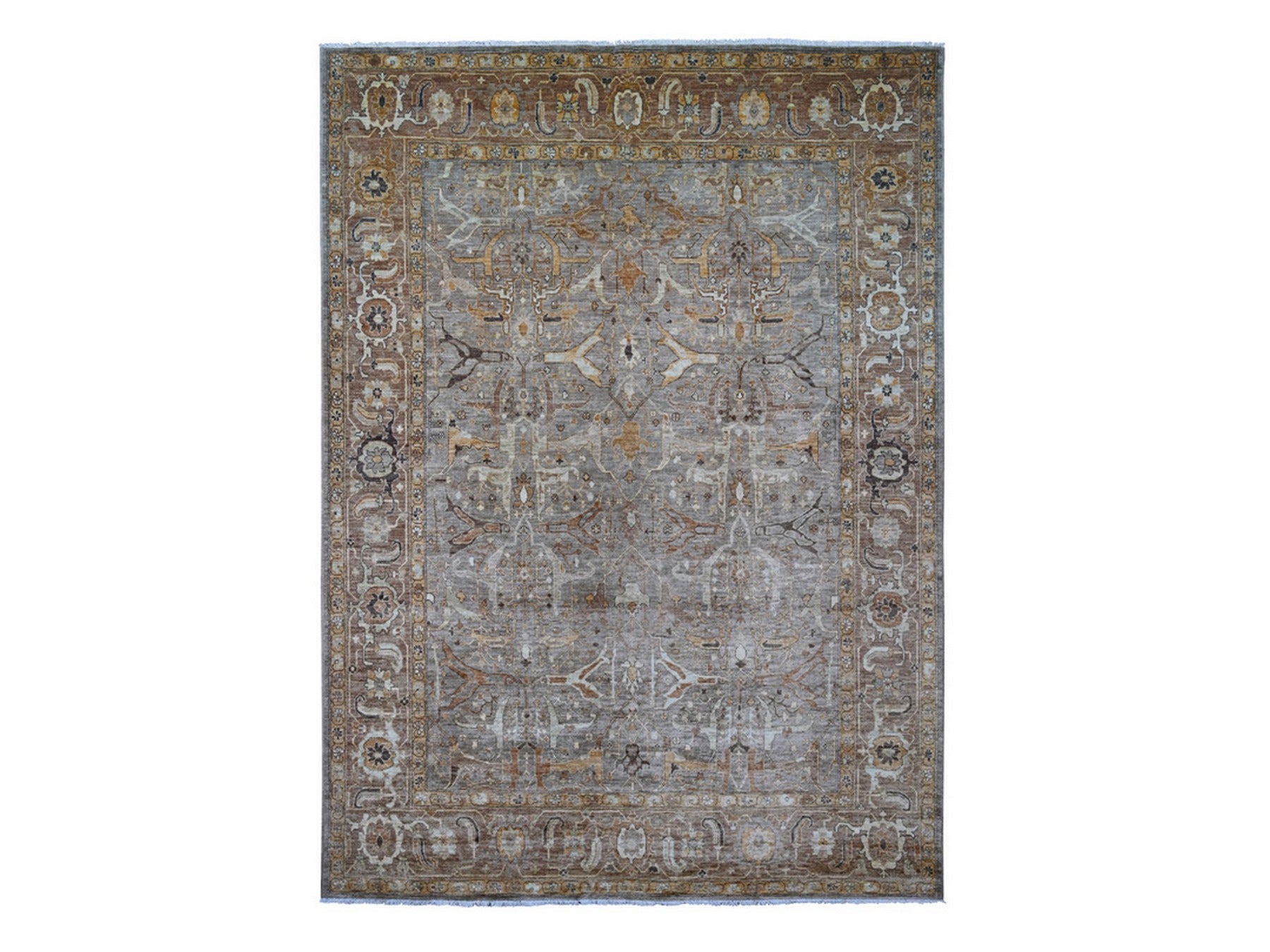 Peshawar Oushak hand-knotted wool rug in Gray & Brown, 9'1" x 12'2" — SKU O021054