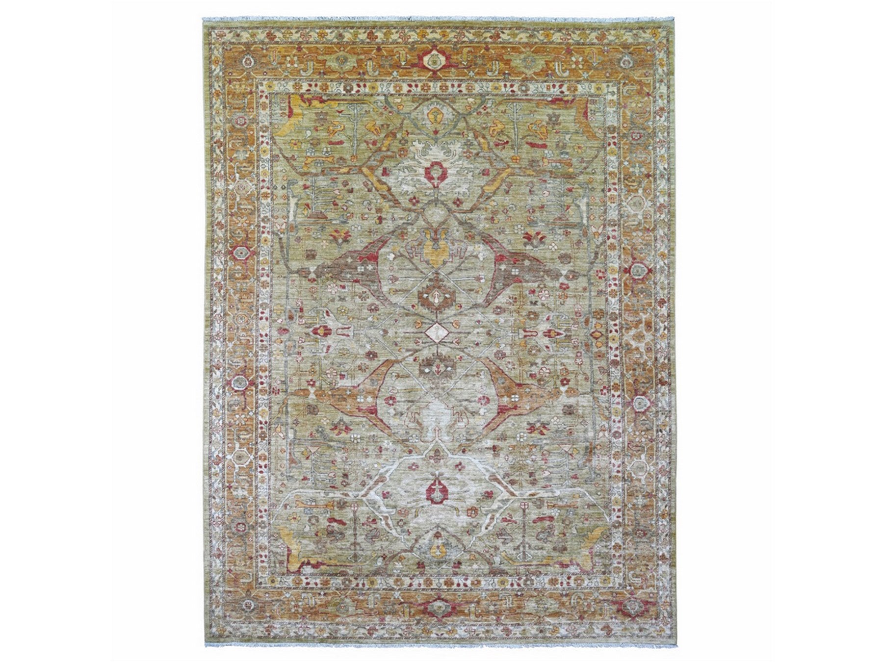 Green 8'9" x 11'7" Oushak And Peshawar Hand knotted Wool Rug - Sku: O021055
